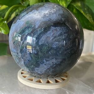 Moss Agate Crystal Sphere with Druzy